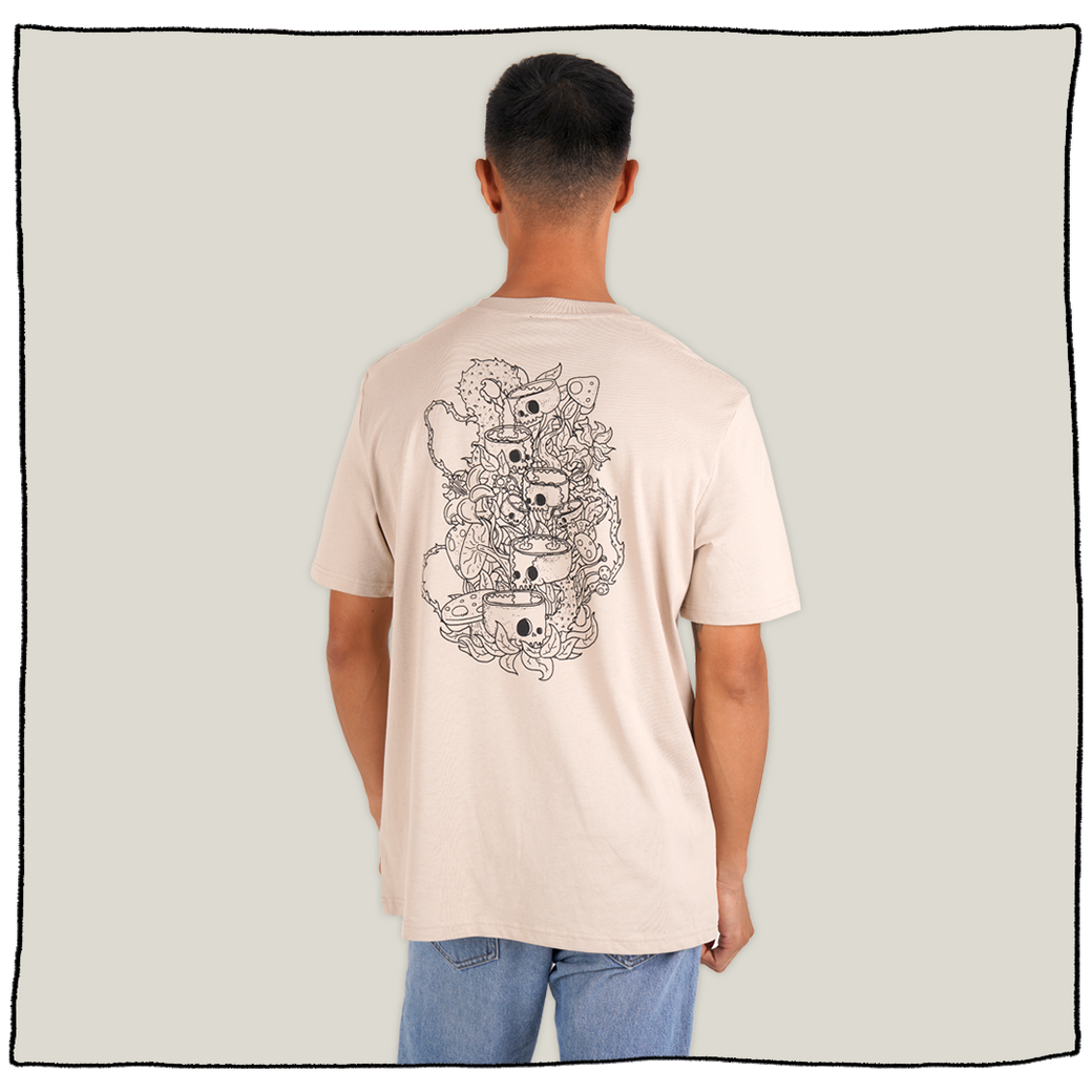 Skull Garden Outline T-Shirt in Natural