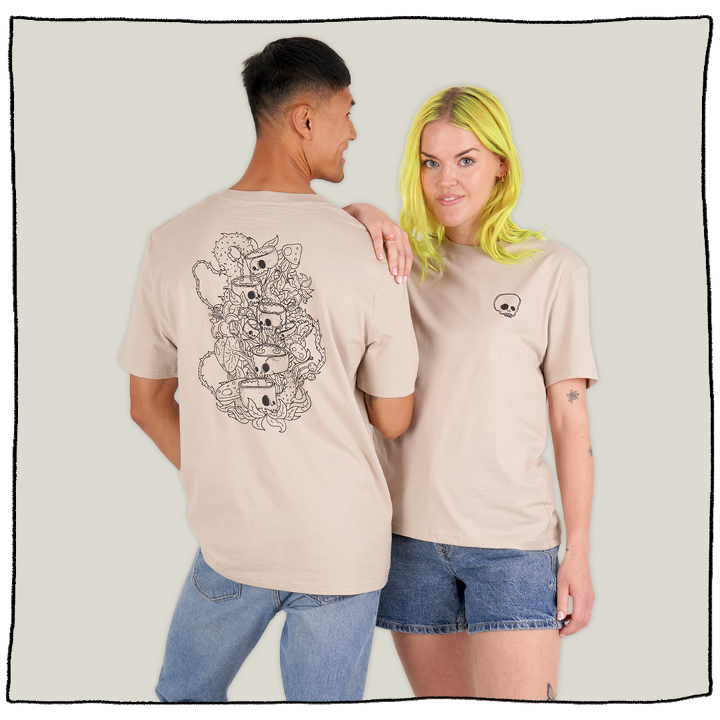 Skull Garden Outline T-Shirt in Natural