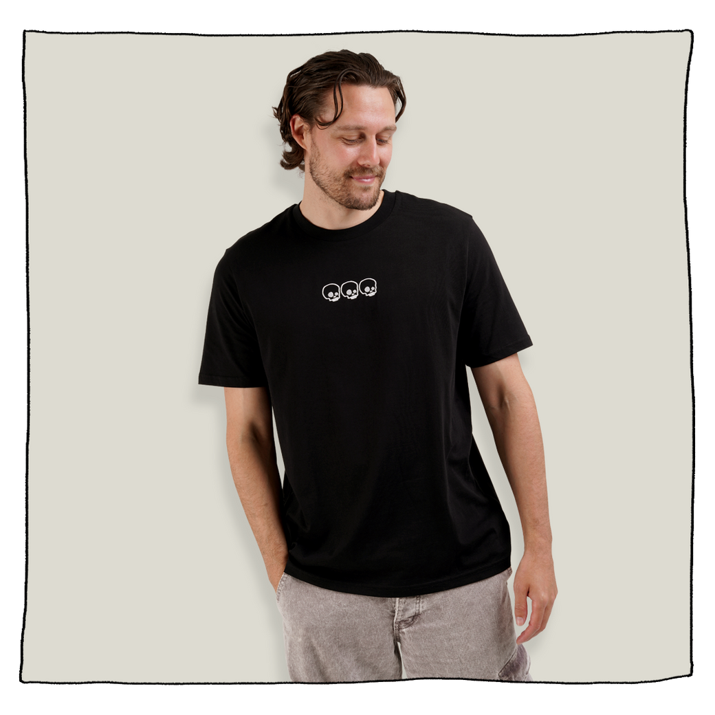 Little Skulls Embroidered T-Shirt in Black