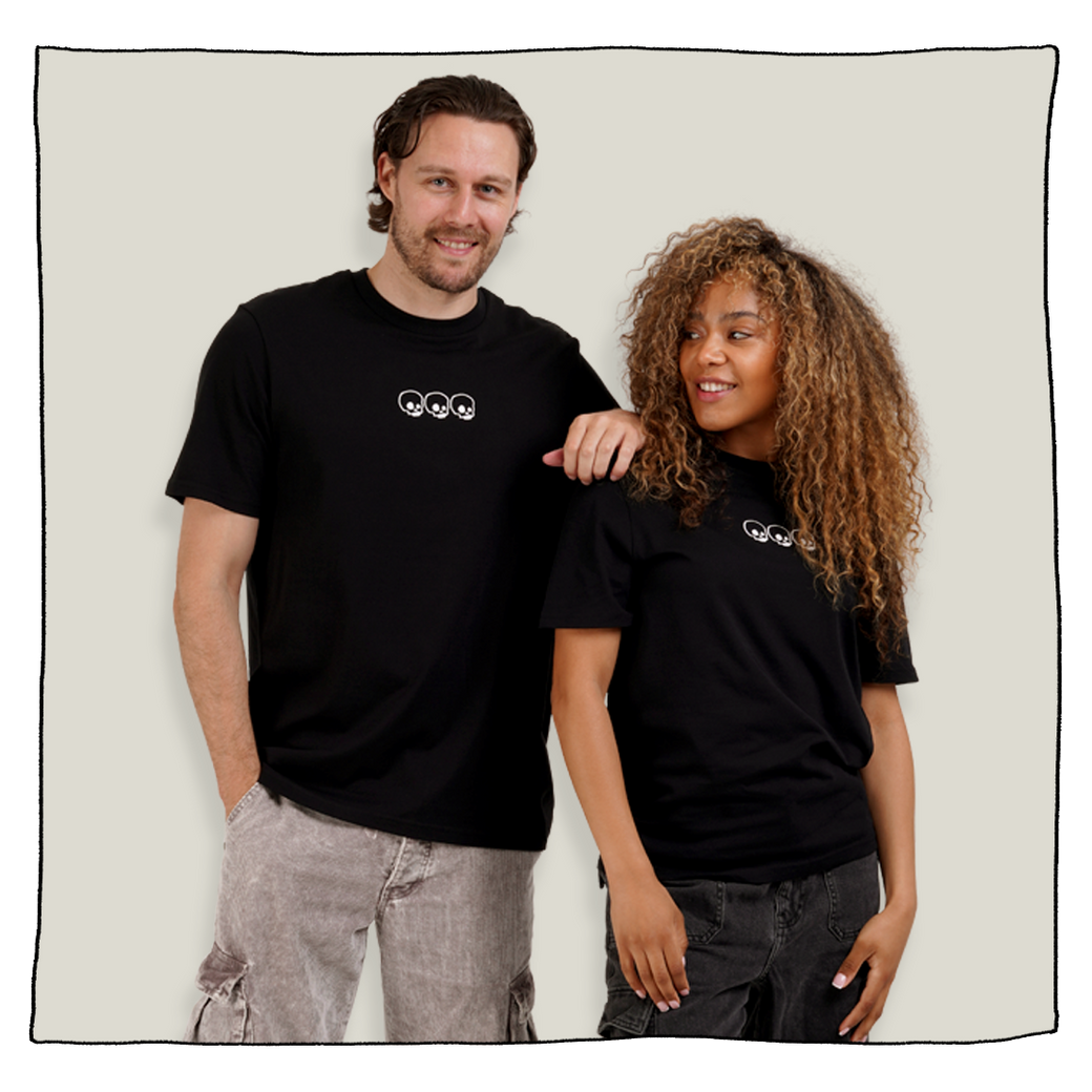 Little Skulls Embroidered T-Shirt in Black