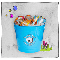 Beavertown Brewery ice bucket in blue with the Beavertown logo on the front of the bucket. Picture shows ice bucket filled with cans and some ice.