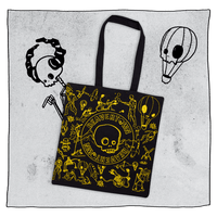 Beavertown Brewery black tote bag with yellow Beavertown prints all across it with the Beavertown logo in the middle