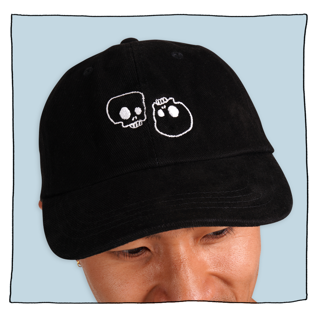 Double Skull Baseball Cap in Black