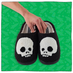 Fluffy Skull Slippers in Black/White