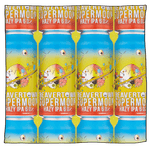 4 columns of Beavertown Supermoon Hazy IPA cans in front of a blue, yellow and pink background with skulls, bones and rocket fragments. Cans are blue, yellow and orange with a Saturn like skull in the middle.