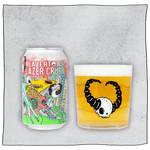 Beavertown Brewery Lazer Crush - Alcohol Free IPA and Beavertown Lazer Crush Tumbler glass filled with beer in front of a pink background. Tumbler glass is clear with a white skull with black horns in the centre.