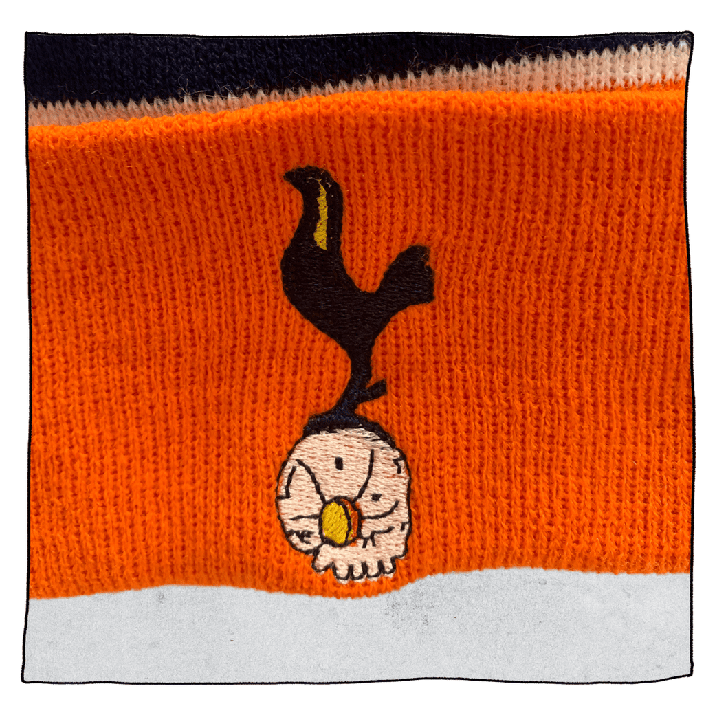 Beavertown Brewery Spurs beanie in orange and navy with a Spurs skull logo on the front and Spurs x Beavertown knitted around the hat